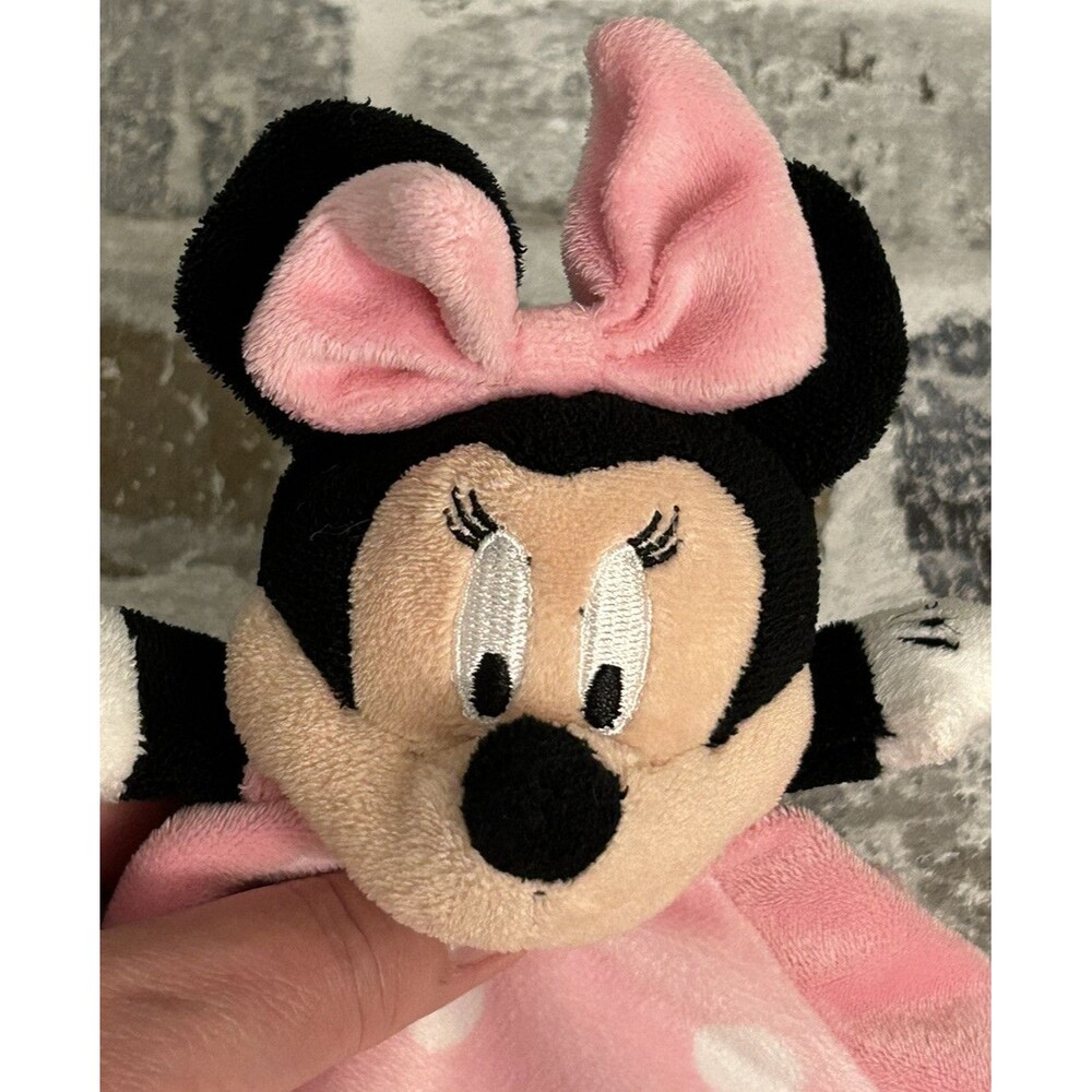 Disney Baby Minnie Mouse Pink Lovey Polka Dots Security Blankie Crinkle Ears - Picture 3 of 7